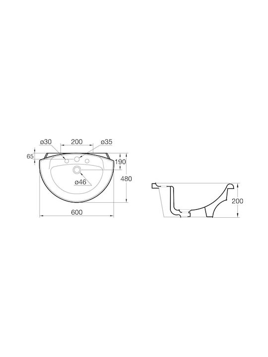 Ideal Standard Επικαθήμενος Νιπτήρας Πορσελάνης 60x48x20cm Λευκός