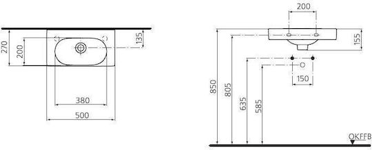 Ideal Standard K070501 Chiuvetă Porțelan 50x27x15.5cm Albă