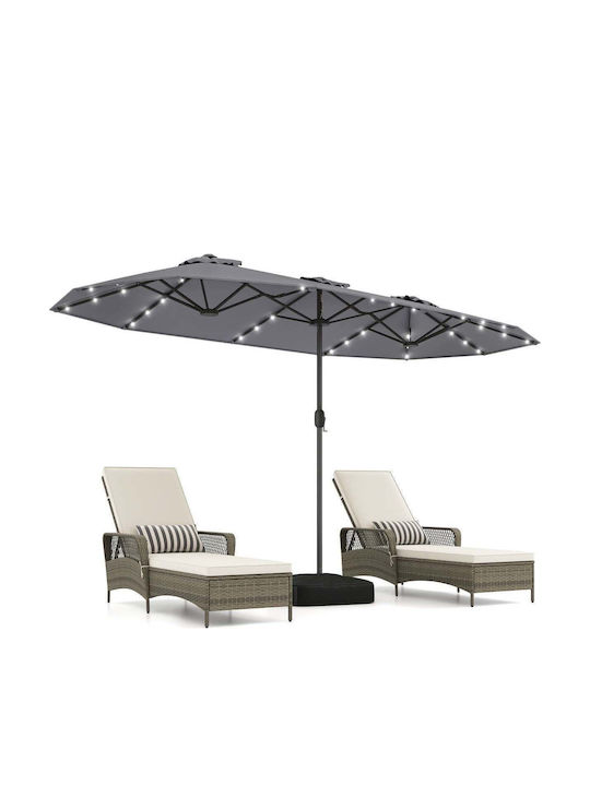 Professioneller Garten- und Terrassen-Sonnenschirm aus Metall Grau mit Basis und LED-Beleuchtung 4,05x4,05m NP13436DE-HS