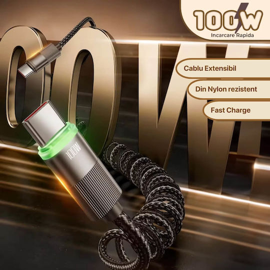 Charging Data Transfer Cable Fast Charge 100w Digikalax 480mbps 1.8m Smart Led Nylon Usb-c To Type-c Black