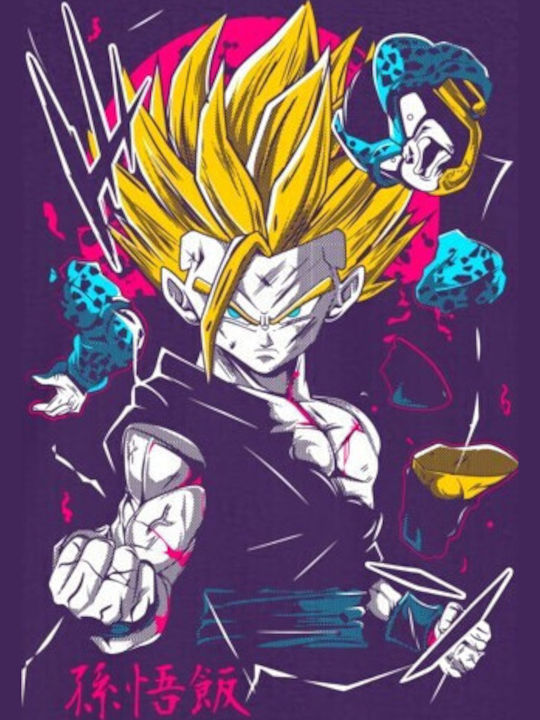 T-shirt Stylized Character Art Print Yellow Hair Japanese Characters Pop Culture Purple