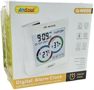 Andowl Tischuhr Digital mit Wecker Weiß Q-WD56