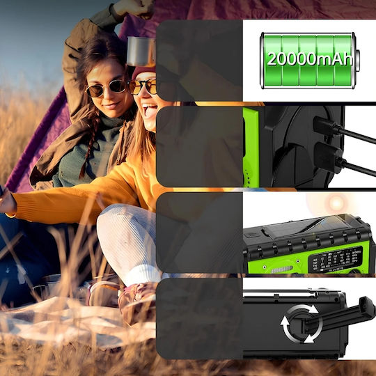 Renew Force Radio Portabil De Urgență Solar Cu Manivelă Power Bank 2000mah Lanternă Led Alarmă Sos Usb-c
