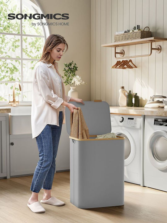 Songmics Wäschekorb Kunststoff Klappbar 130l mit Deckel 52x38,5x70,5cm Grau