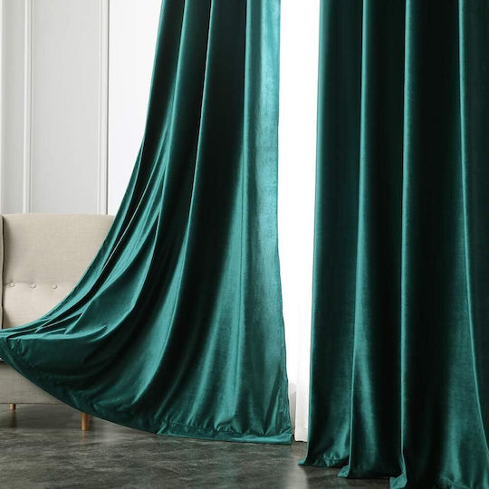 Miulee Σετ Κουρτίνες με Τρουκς Green 140x280εκ.