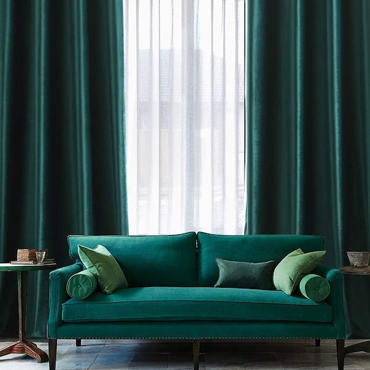 Miulee Σετ Κουρτίνες με Τρουκς Green 140x280εκ.