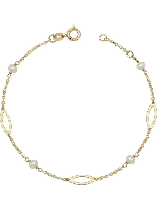 Damentraeger Armband Kette Aus Gold 14K Mit Perlen