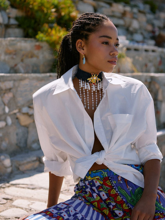 Kaleido Vergoldetes Halsband mit blauen Perlen