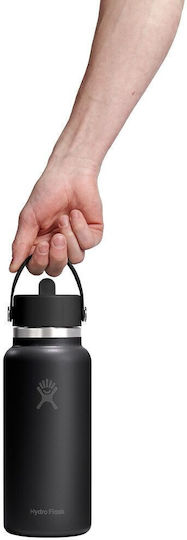 Hydro Flask Wide Mouth Flex Thermos Bottle Stainless Steel BPA Free 1lt Black with Straw