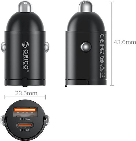 Orico Miniring 30w Usb-a + Usb-c Car Charger Black Mr-30-1a1c Orico-mr-30-1a1c-bk-ep-hu