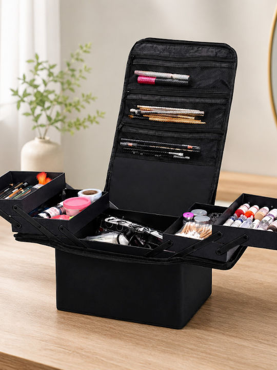 Geantă Organizator Cosmetic Zola 4 Compartimente Extensibile 3 Buzunare Cu Fermoar Curea De Transport Rezistentă La Apă 25.5 X 28 X 21 Cm Negru