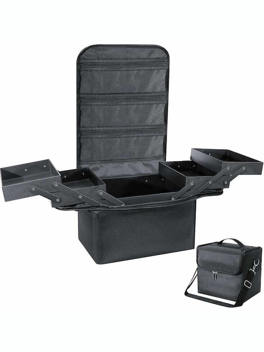 Geantă Organizator Cosmetic Zola 4 Compartimente Extensibile 3 Buzunare Cu Fermoar Curea De Transport Rezistentă La Apă 25.5 X 28 X 21 Cm Negru