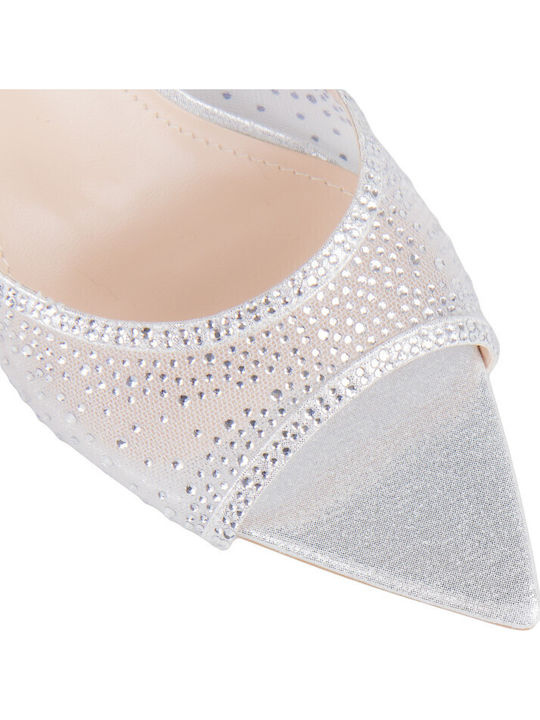 Mules With High Heel In Silver Colour