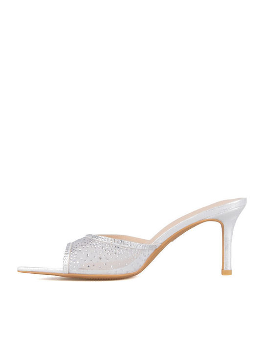 Mules With High Heel In Silver Colour