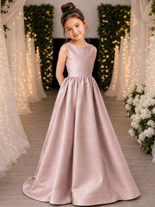 Girls Dress Sleeveless Satin Pink Sapio Milo