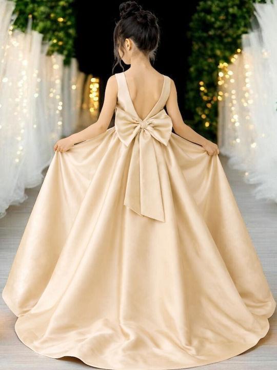 Mädchenkleid Ärmellos Satin Gold/Champagner