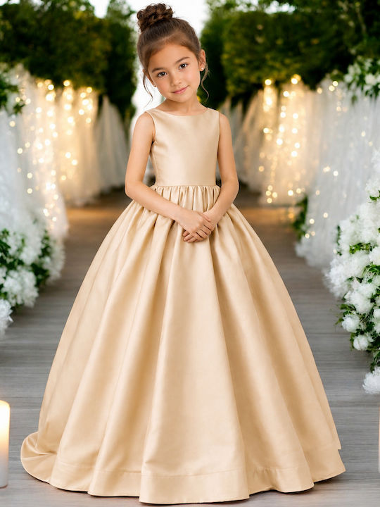 Mädchenkleid Ärmellos Satin Gold/Champagner
