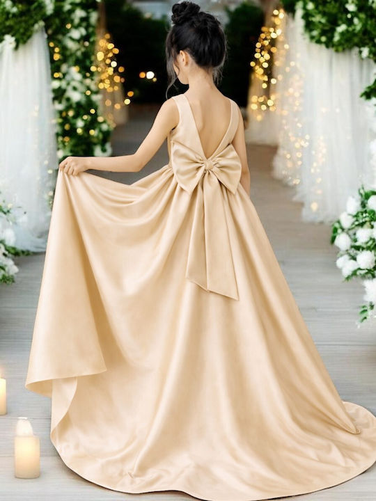 Mädchenkleid Ärmellos Satin Gold/Champagner