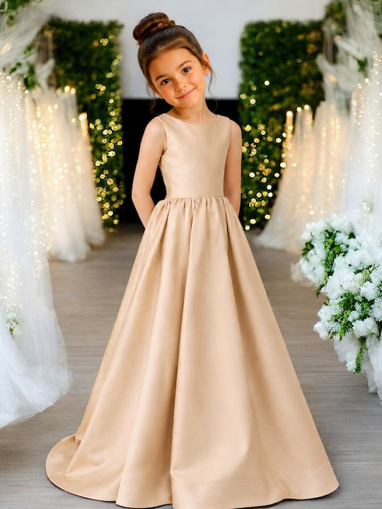 Mädchenkleid Ärmellos Satin Gold/Champagner
