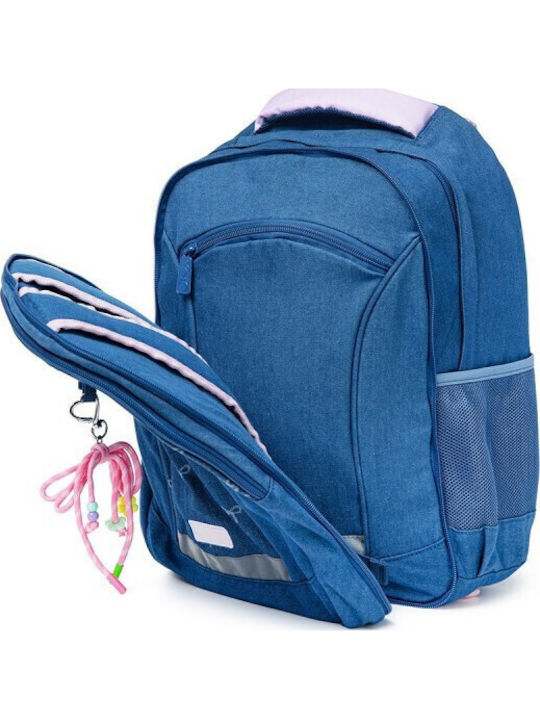 Yolo School Backpack Elementary Blue with Water Bottle Holder 28lt