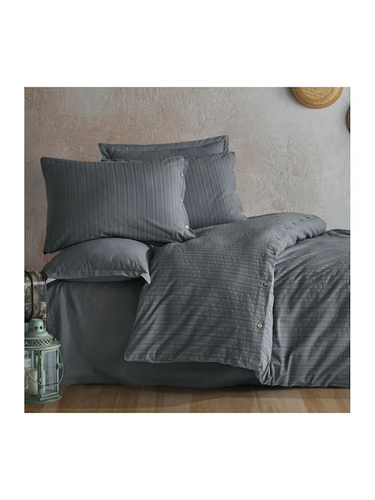 Clasy Home Set Huse Pentru Pilote 100% Bumbac 200x220cm Dublă Cu 2 Fețe De Pernă & 1 Cearșaf Gri