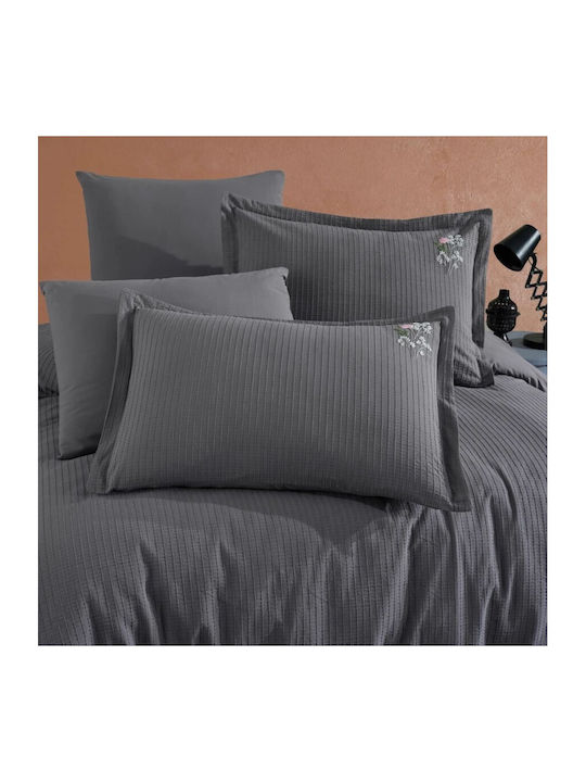 Clasy Home Set Huse Pentru Pilote 100% Bumbac 200x220cm Dublă Cu 2 Fețe De Pernă & 1 Cearșaf Gri