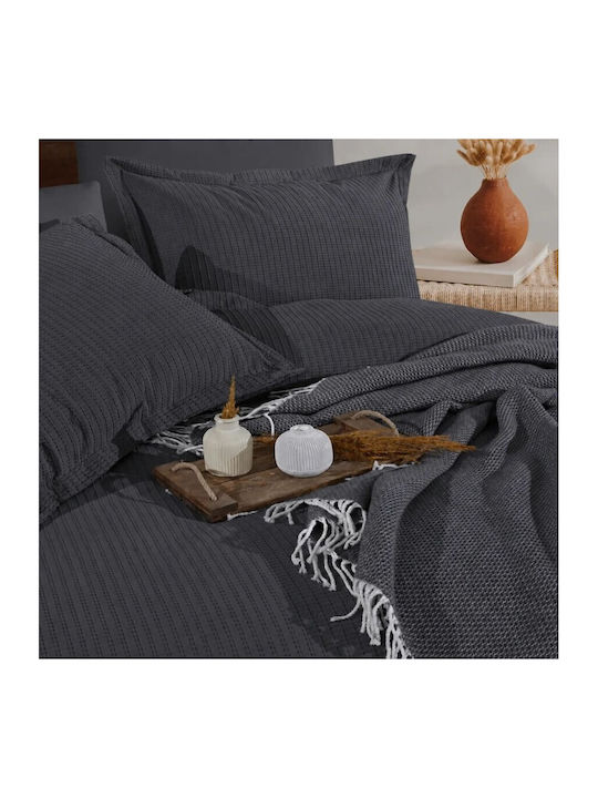 Clasy Home Set Huse Pentru Pilote 100% Bumbac 200x220cm Dublu Cu 2 Fețe De Pernă & 1 Cearșaf Gri