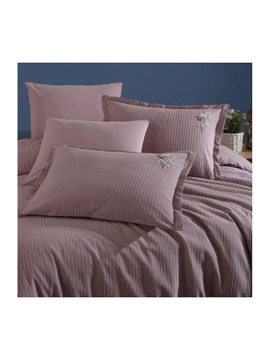 Clasy Home Set Huse Pentru Pilote 100% Bumbac 200x220cm Dublu Cu 2 Fețe De Pernă & 1 Cearșaf Roz
