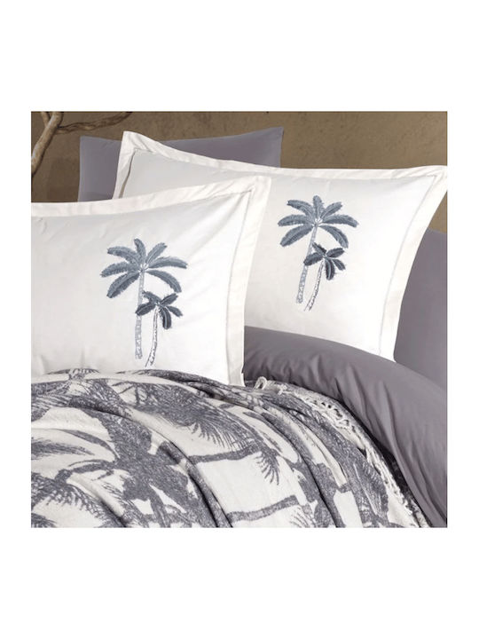 Clasy Home Set Huse Pentru Pilote 100% Bumbac 200x220cm Dublu Cu 2 Fețe De Pernă & 1 Cearșaf Gri