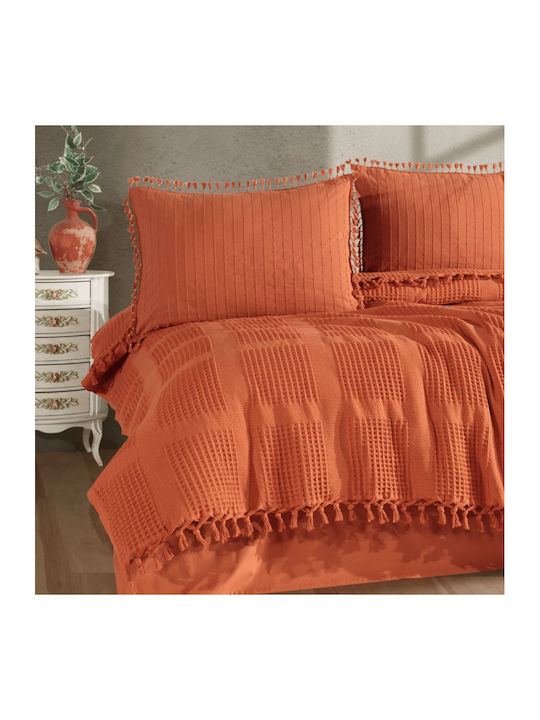 Clasy Home Set Huse Pentru Pilote 100% Bumbac 240x260cm Superdublu Cu 2 Fețe De Pernă Și 1 Cearșaf Maro