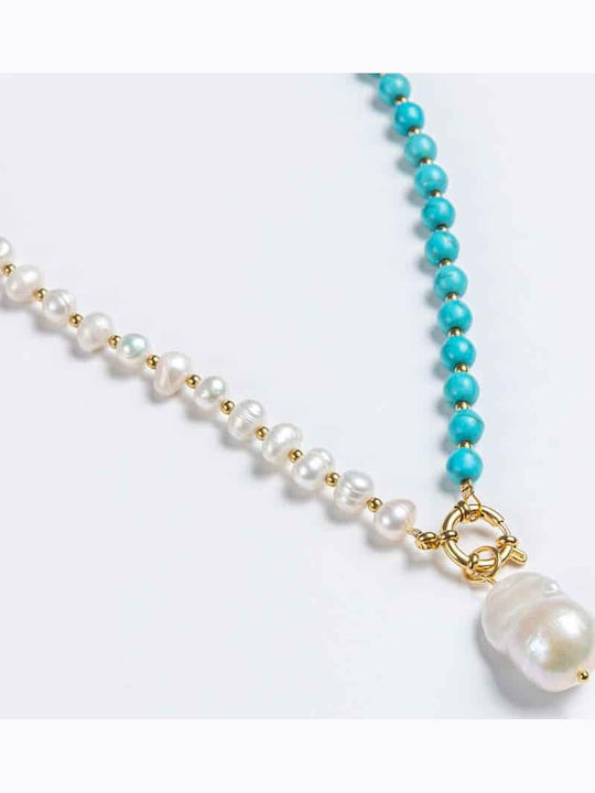 Cuoro Necklace with Light Blue Pearls