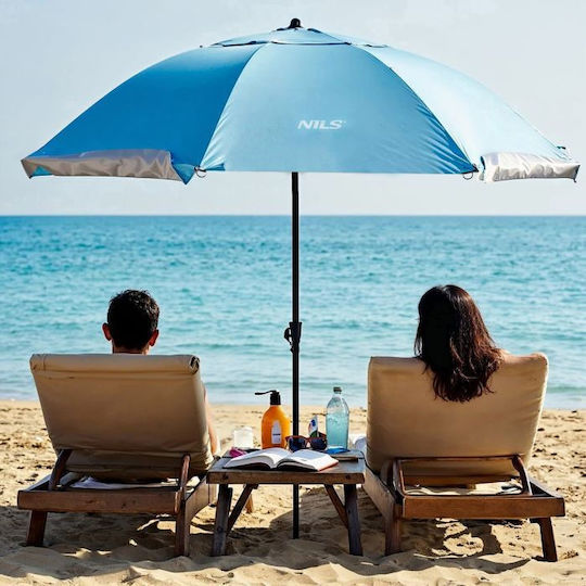 Nils NC17114 Umbrelă de Plajă Diametru 2.4m cu Umbrelă și Protecție UV Albastră