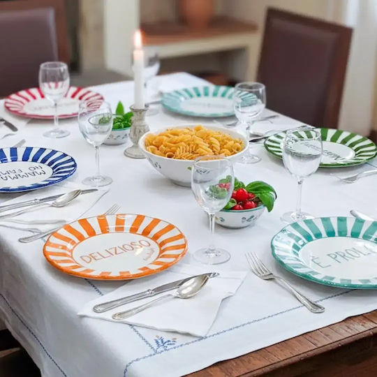 Casa Amalfi Rundes Keramik Servierplatte Blau mit Durchmesser 26cm