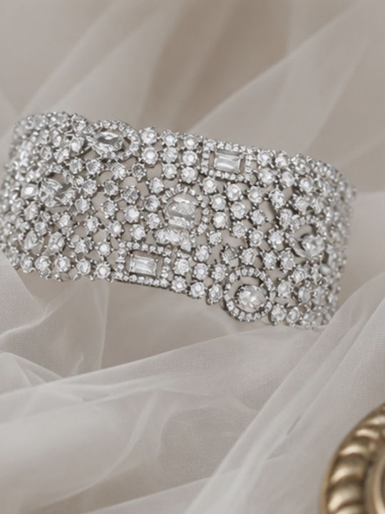 Women's Gold Plated Handcuff Bracelet with Zircon