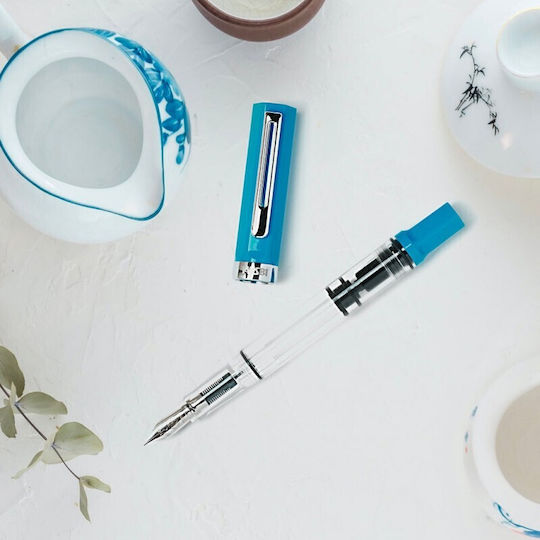 Twsbi Cerulean Stilou Caligrafie Extra Fine Roșu Cu Cerneală Albastră