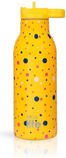 Metal Bottle Thermos Stainless Steel Aluminum BPA Free 550ml Dots In Yellow with Straw