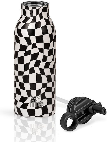 Ecolife Recyclable Stainless Steel Thermos Cup BPA Free 550ml Black with Straw