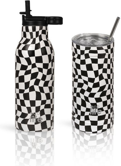 Ecolife Recyclable Stainless Steel Thermos Cup BPA Free 550ml Black with Straw