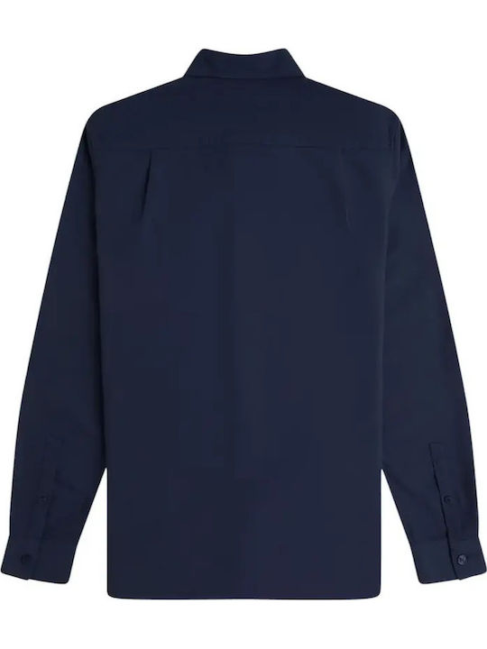 Long Sleeve Cotton Shirt in Regular Fit Striped Blue