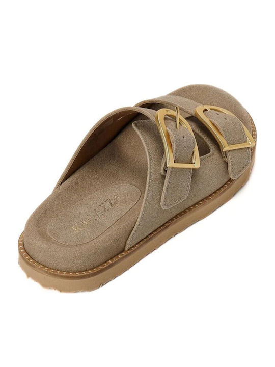 Leder Flache Damen Sandalen Beige