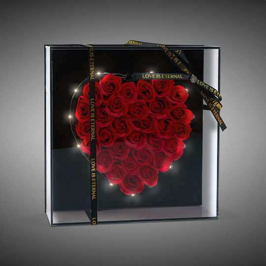 Artificial Heart-shaped Roses Led In Gift Box 29x29cm Romantic Valentine Anniversary Decor Light