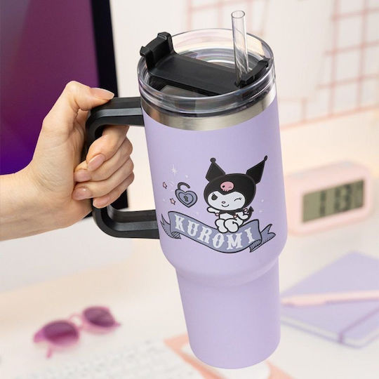 Paladone Kids Thermos Water Bottle Kuromi with Straw Purple 900ml