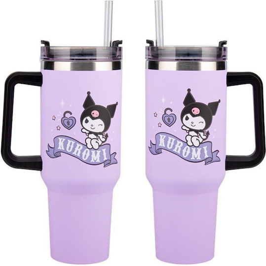 Paladone Kids Thermos Water Bottle Kuromi with Straw Purple 900ml