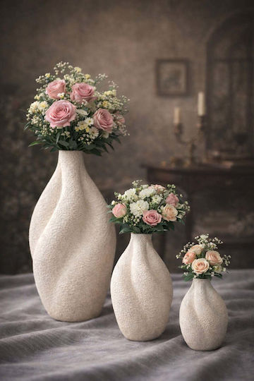 SteweHome Set Decorative White Ceramic Vases 3 Pieces