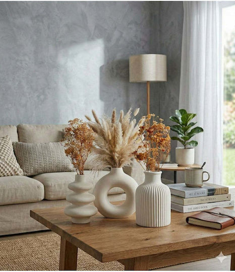 SteweHome Set of Stone Vases White 3 Pieces