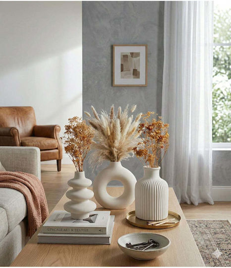 SteweHome Set of White Stone Decorative Vases 3 Pieces