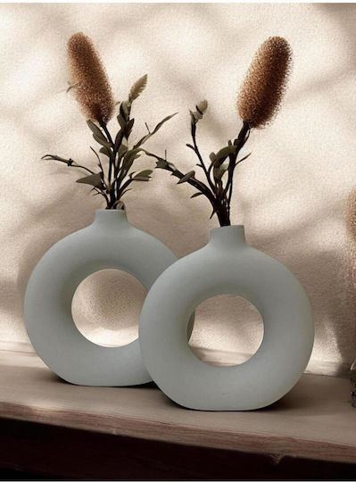 SteweHome Set of Grey Ceramic Decorative Vases Φ19xH19cm 2 Pieces