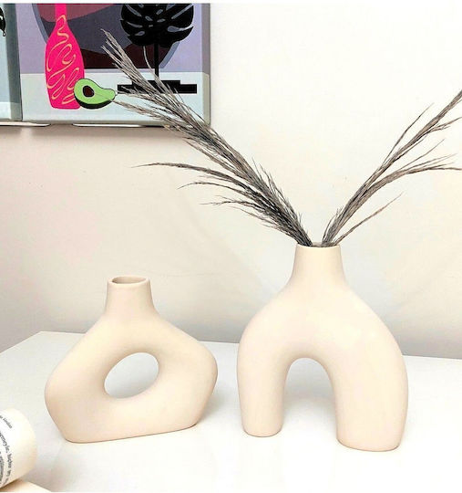 SteweHome Set Vaze Decorative Ceramice Bej 2 Bucăți