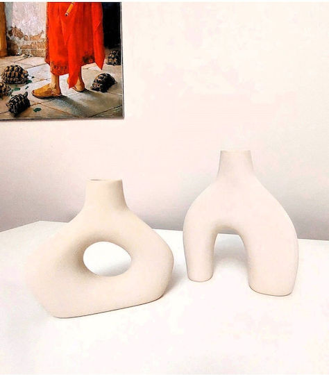 SteweHome Set Vaze Decorative Ceramice Bej 2 Bucăți