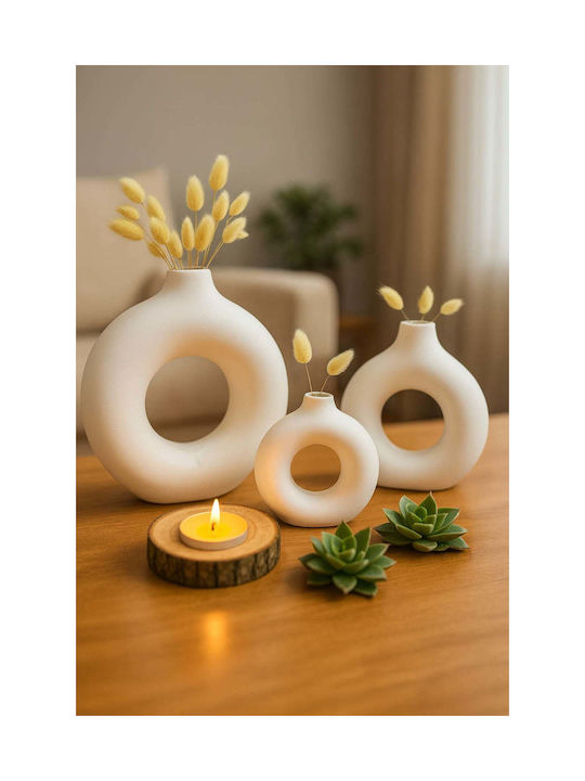 SteweHome Set of White Concrete Decorative Vases 3 Pieces